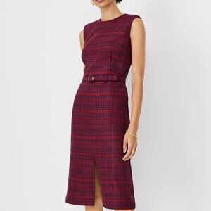 Ann Taylor Belted Tweed Sheath Dress